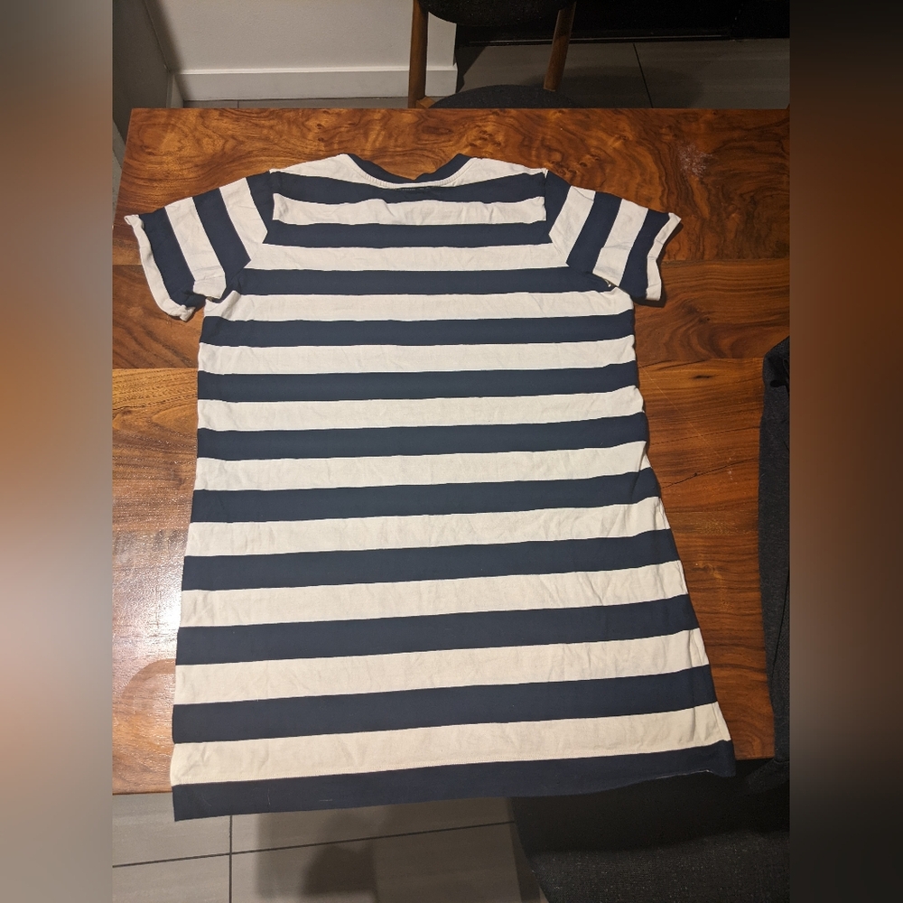 Everlane - The Organic Cotton Weekend Tee Dress | Large | Navy & Canvas Stripe - Picture 14 of 16